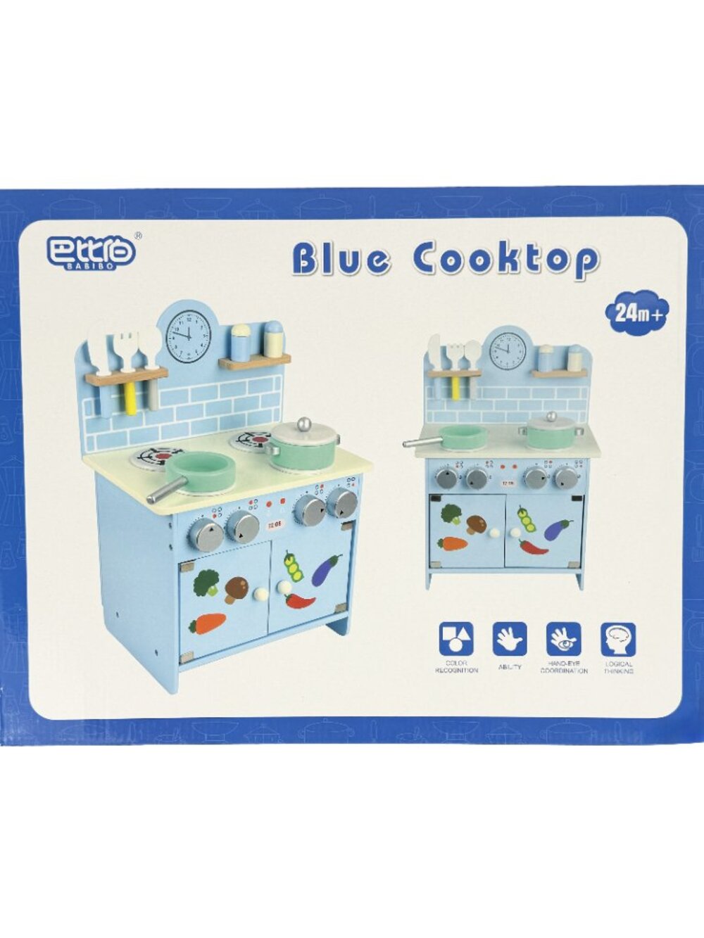 Blue Wooden Play Kitchen Set for Kids, Montessori Pretend Cooking Toy - Picture 8 of 8